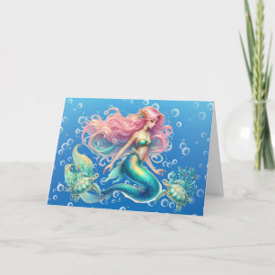 Elegant Pastel Sjöjungfru & Sea Turtles Note Card Helgkort