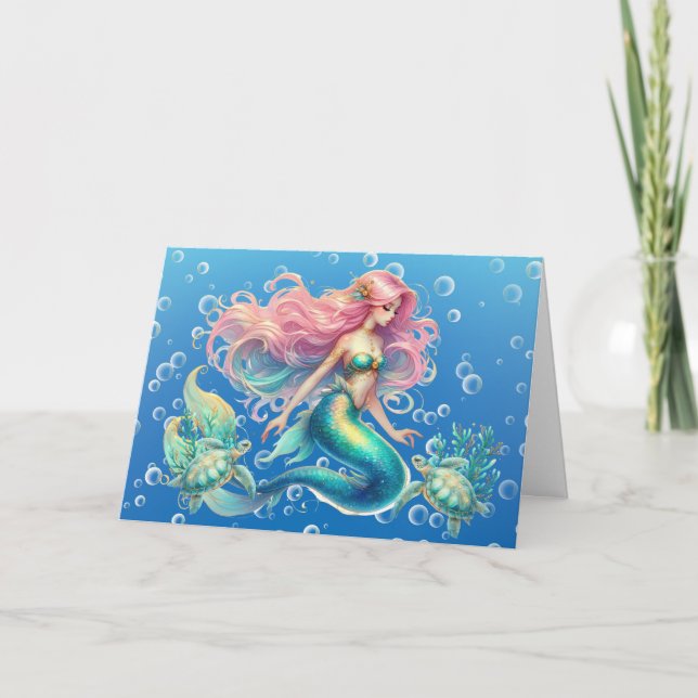 Elegant Pastel Sjöjungfru & Sea Turtles Note Card Helgkort (Framsida)