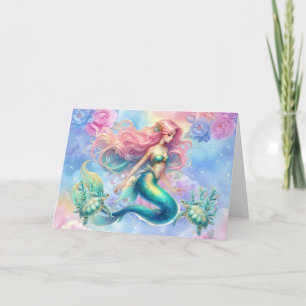 Elegant Pastel Sjöjungfru & Sea Turtles Note Card Helgkort