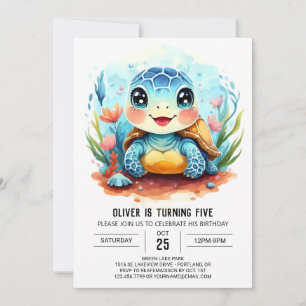 Elegant Pastel Stollig Turtle Boy Birthday Inbjudningar