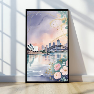 Elegant Pastel Sydney Skyline Watercolor Skriv ut Poster
