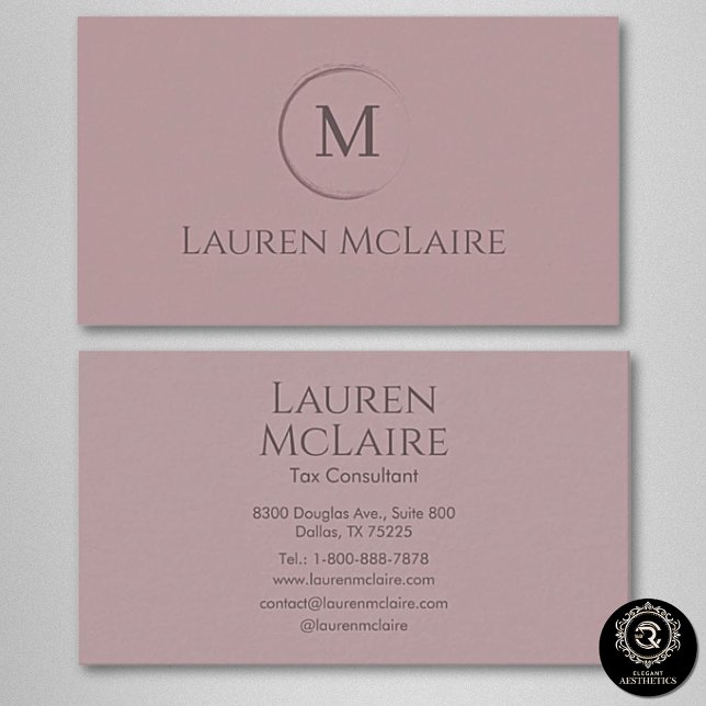Elegant Pastel Taupe Pink Circle Monogram Visitkort (Skapare uppladdad)
