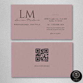Elegant Pastel Taupe Pink QR Code Business Card Visitkort