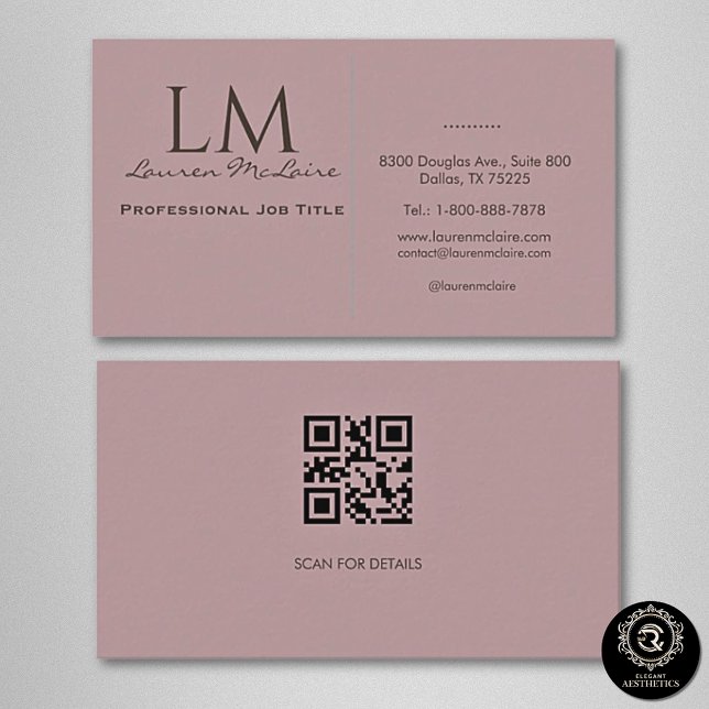 Elegant Pastel Taupe Pink QR Code Business Card Visitkort (Skapare uppladdad)