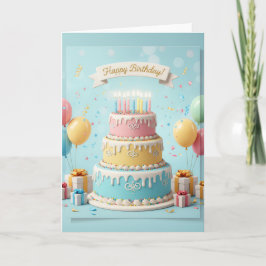 Elegant Pastel Tier Cake – Happy Birthday Card Kort