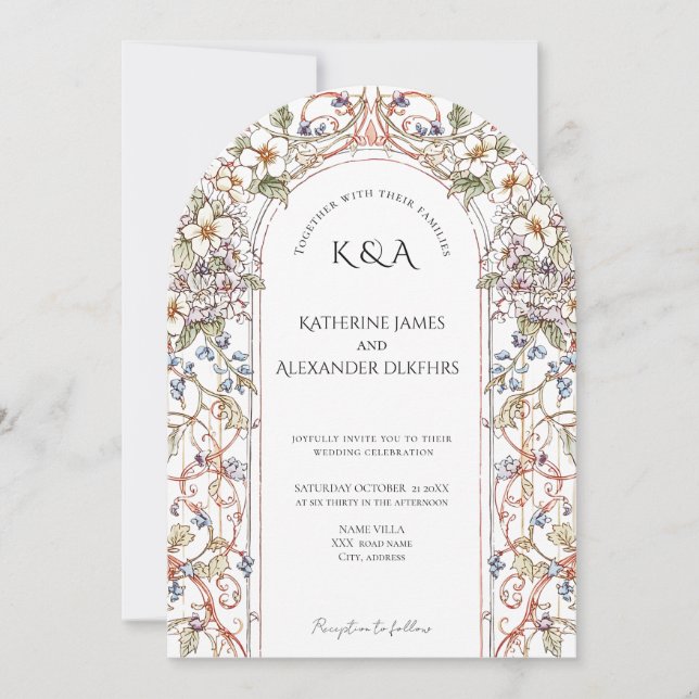 Elegant Pastel Vintage Blommigt Arch Bröllop Inbjudningar (Framsida)