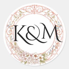 Elegant Pastel Vintage Blommigt Arch Bröllop Runt Klistermärke