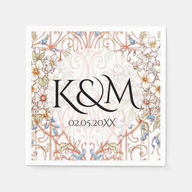 Elegant Pastel Vintage Floral Arch Wedding  Pappersservett (Framsidan)
