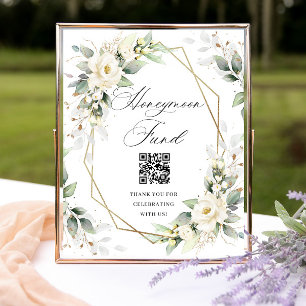 Elegant Pastel Vit ros Eucalypt Honeymoon Fund Poster