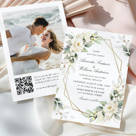 Elegant Pastel Vit ros Eucalyptus Bröllop Inbjudningar