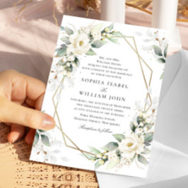 Elegant Pastel Vit ros Eucalyptus Bröllop Inbjudningar