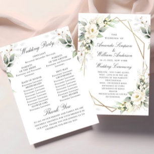 Elegant Pastel Vit ros Eucalyptus Bröllop Program
