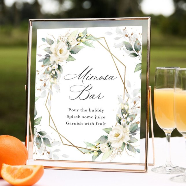 Elegant Pastel Vit ros Eucalyptus Mimosa Pub Poster (Skapare uppladdad)