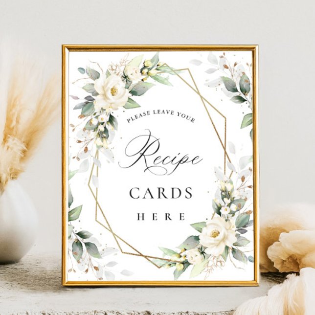 Elegant Pastel Vit ros Eucalyptus Recipe-kort Poster (Skapare uppladdad)