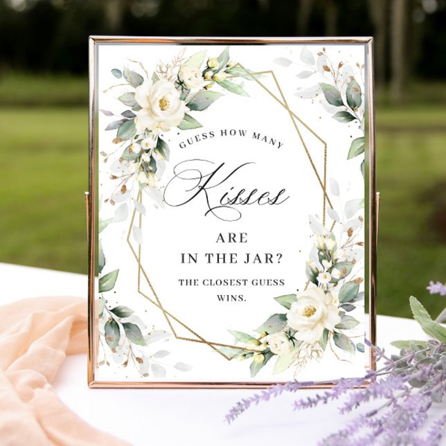 Elegant Pastel Vit ros Hur många kisses Poster (Skapare uppladdad)