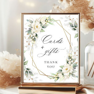 Elegant Pastel Vit ros-kort och presentkort Poster