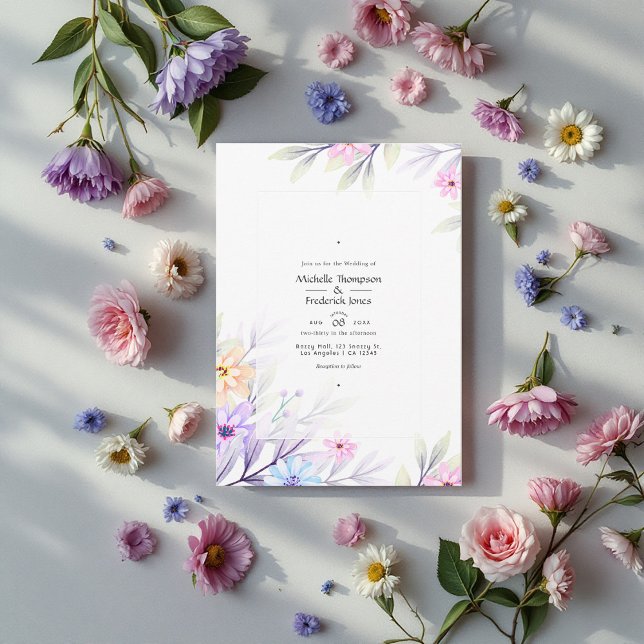 Elegant Pastel Watercolor Blommigt Bröllop Charm Inbjudningar (Elegant Pastel Watercolor Floral Wedding Charm Invitation)