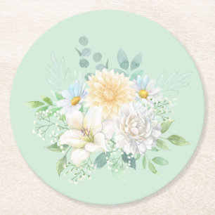 Elegant Pastel Watercolor Blommigt Garden Flowers Underlägg Papper Rund