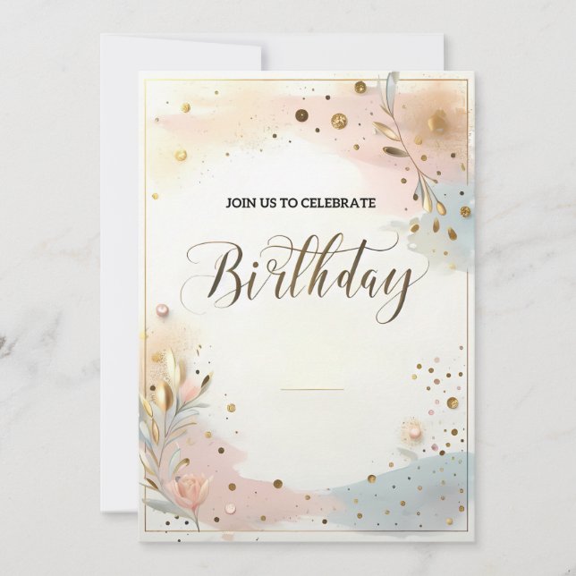 Elegant Pastel Watercolor Blommigt & Guld Confetti Inbjudningar (Framsida)