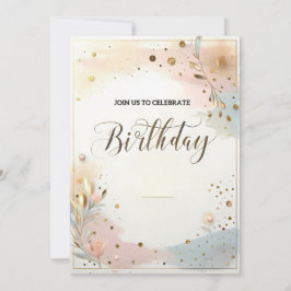 Elegant Pastel Watercolor Blommigt & Guld Confetti Inbjudningar