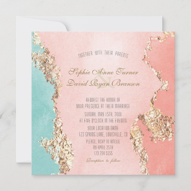 Elegant Pastel Watercolor Gold Foil Bröllop Inbjudningar (Framsida)