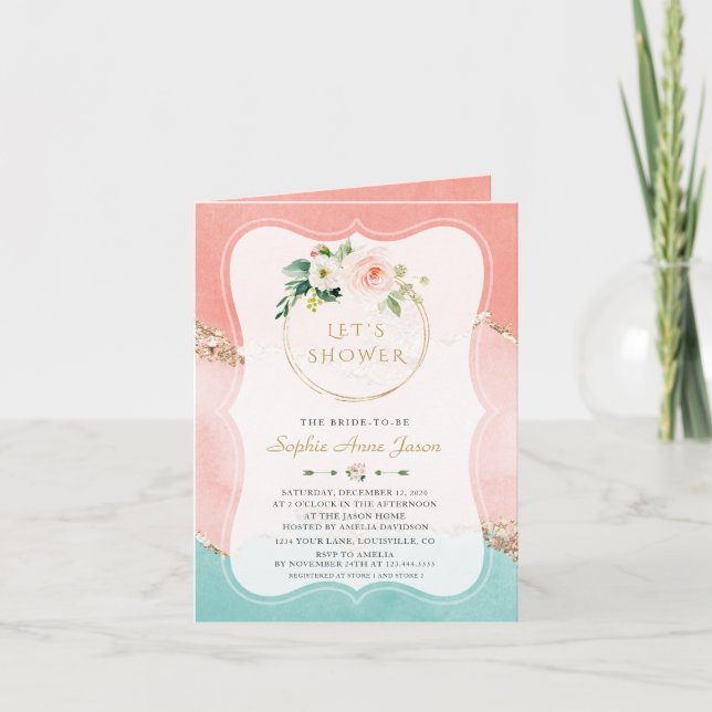 Elegant Pastel Watercolor Gold Foil Möhippa Inbjudan (Framsida)
