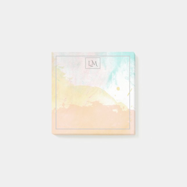Elegant Pastel Watercolor Monogrammed Post-it Block (Framsida)