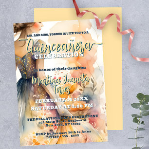 Elegant Pastel Watercolor Quinceañera Firande Inbjudningar