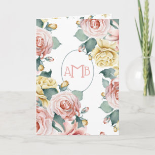 Elegant Pastel Watercolor Ro & Monogram Anteckningskort
