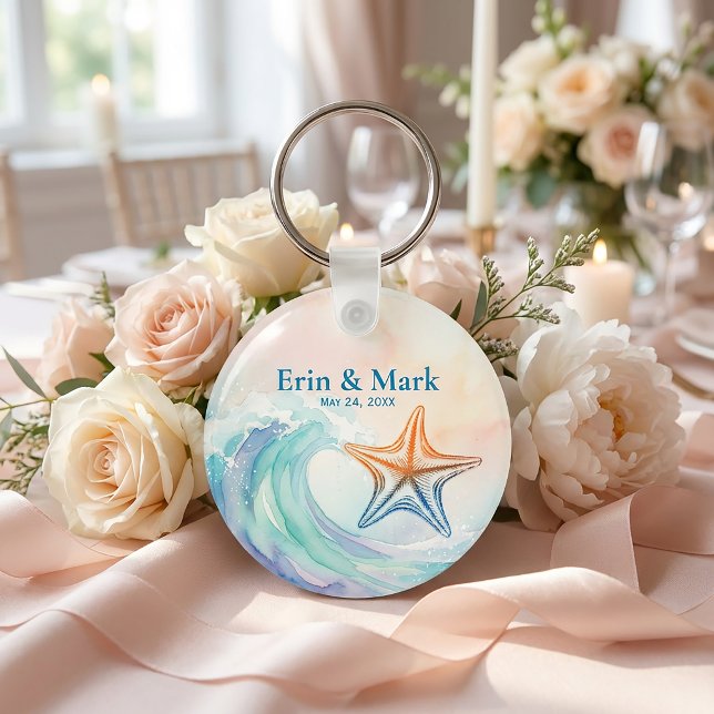 Elegant Pastel Watercolor | Soft Blush & Aqua Nyckelring (#weddingfavor #beachwedding #coastalwedding #weddingideas #personalizedgifts #weddingkeychain#summer)