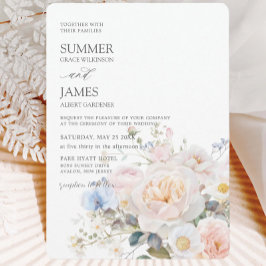 Elegant Pastel White Blue Blommigt Bröllop Inbjudningar
