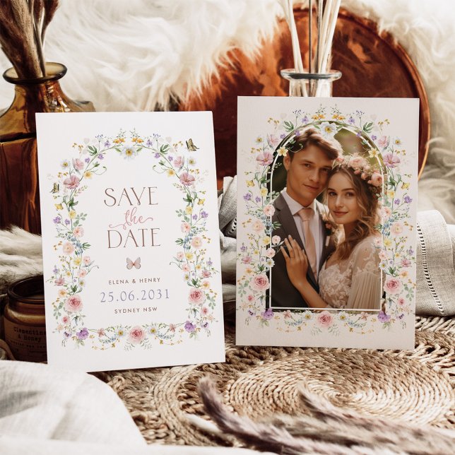 Elegant Pastel Wildblommor Bröllop spara datum Meddelande (Skapare uppladdad)