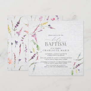 Elegant Pastel Wildblommor Watercolor Baptism Inbjudningar