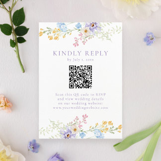 Elegant Pastel Wildflower Garden QR Code Wedding OSA Kort