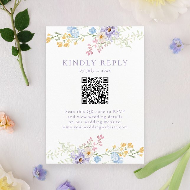 Elegant Pastel Wildflower Garden QR Code Wedding OSA Kort (Skapare uppladdad)