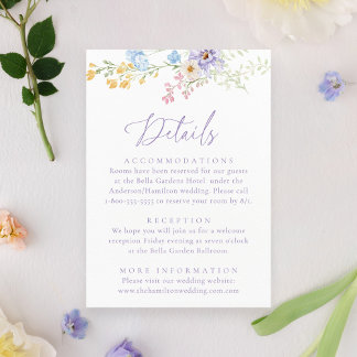 Elegant Pastel Wildflower Garden Wedding Details Tilläggskort