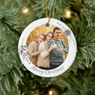 Elegant Pastel Winter Scene-julfamiljfoto Julgransprydnad Keramik