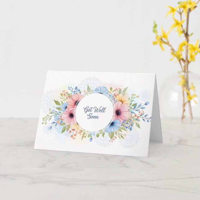 Elegant Pastell Akvarell Blommig "Snart Frisk Igen Kort (Gul blomma)