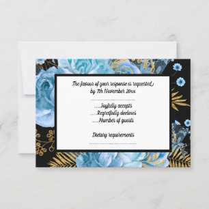 ELEGANT PASTELL BLÅ BLOMMIG SVART ALLTID RSVP OSA KORT