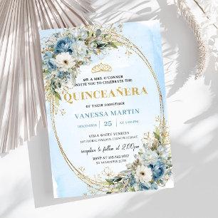 Elegant Pastell Blå Guld Eukalyptus Quince Inbjuda Inbjudningar
