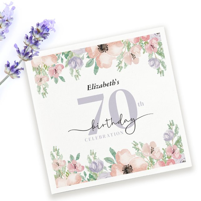 Elegant Pastell Blommig 70-årsfest Pappersservett (Skapare uppladdad)