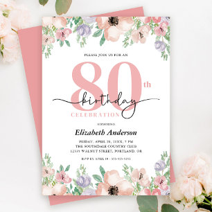 Elegant Pastell Blommig 80-årsfest Inbjudningar