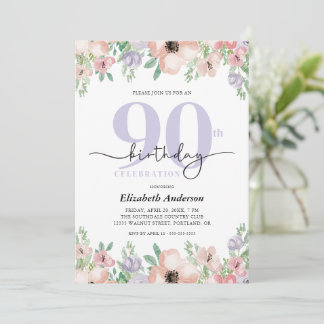 Elegant Pastell Blommig 90-årsdag Inbjudningar