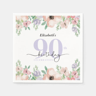 Elegant Pastell Blommig 90-årsfest Pappersservett