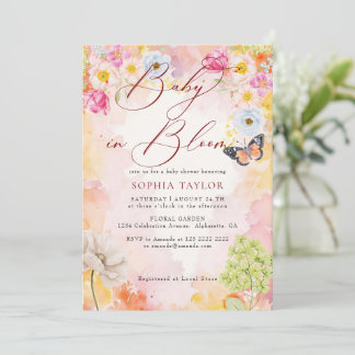 Elegant Pastell Blommig Baby i Bloom Baby Shower Inbjudningar
