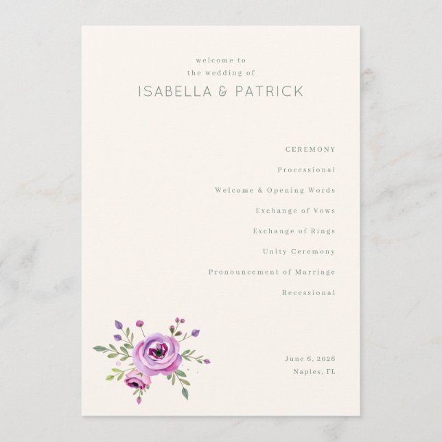 Elegant Pastell Blommig Bröllopsceremoni Program (Framsida)