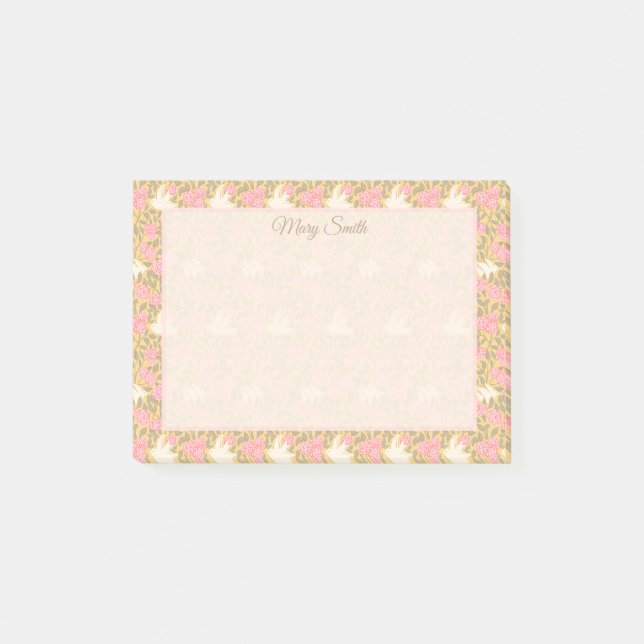 Elegant Pastell Blommig Fågel Kant Design Post-it Block (Framsida)