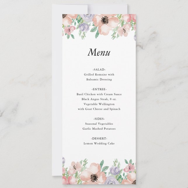 Elegant Pastell Blommig Meny Kort för Evenemang (Framsida)