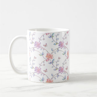 Elegant Pastell Blommig Mosaik Fjäril Kaffe Mugg
