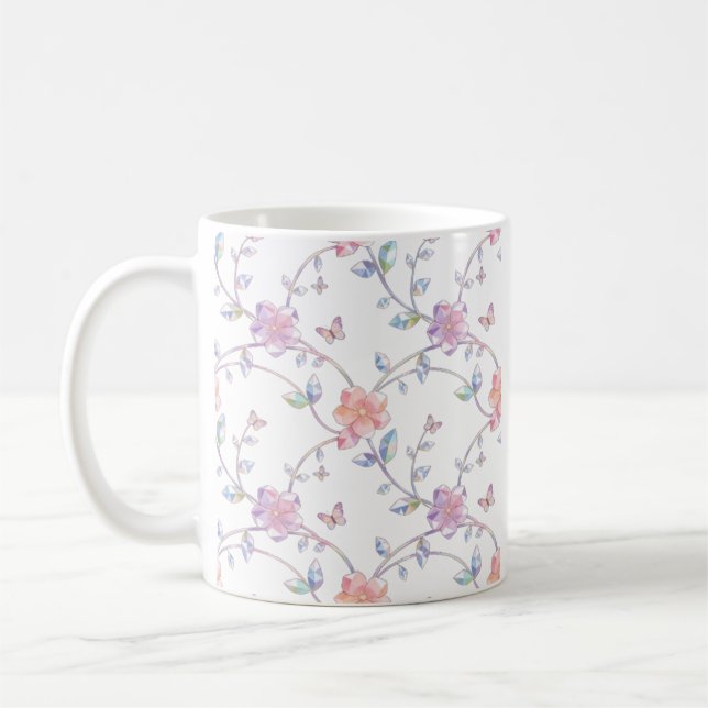 Elegant Pastell Blommig Mosaik Fjäril Kaffe Mugg (Vänster)